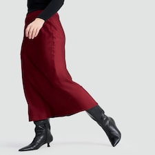 F&F Satin Midi Slip Skirt in Red