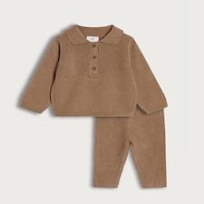 F&F x Samantha Faiers 2-Piece Knitted Polo Shirt and Leggings Set in Brown