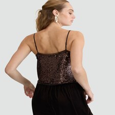 The F&F Edit Organza Trim Sequin Embellished Co-ord Camisole in Brown thumbnail 2