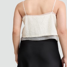 The F&F Edit Organza Trim Sequin Embellished Co-ord Camisole in Cream thumbnail 3