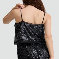 The F&F Edit Organza Trim Sequin Embellished Co-ord Camisole in Black thumbnail 3