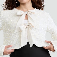 F&F Sequin Velvet Bow Jacket in Cream