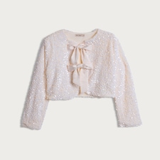 F&F Sequin Velvet Bow Jacket in Cream thumbnail 4