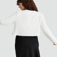 F&F Sequin Velvet Bow Jacket in Cream thumbnail 3