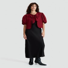 F&F Puff Sleeved Bow Accent Blouse in Red thumbnail 3