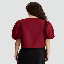 F&F Puff Sleeved Bow Accent Blouse in Red thumbnail 4