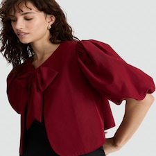 F&F Puff Sleeved Bow Accent Blouse in Red