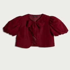 F&F Puff Sleeved Bow Accent Blouse in Red thumbnail 5
