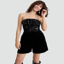 The F&F Edit Sequin Embellished Bandeau Bodysuit in Black thumbnail 2