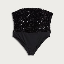 The F&F Edit Sequin Embellished Bandeau Bodysuit in Black thumbnail 3