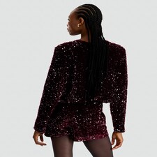 F&F Sequin Embellished Bow Detail Jacket in Burgundy thumbnail 3