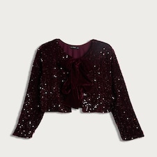 F&F Sequin Embellished Bow Detail Jacket in Burgundy thumbnail 4