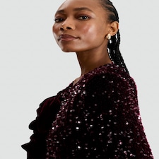 F&F Sequin Embellished Bow Detail Jacket in Burgundy thumbnail 2