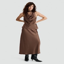 The F&F Edit Satin High Cowl Neck Sleeveless Blouse in Brown