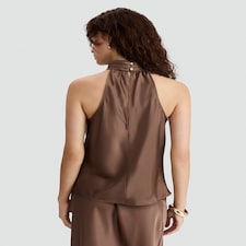 The F&F Edit Satin High Cowl Neck Sleeveless Blouse in Brown thumbnail 4