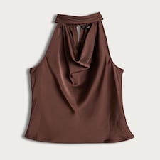 The F&F Edit Satin High Cowl Neck Sleeveless Blouse in Brown thumbnail 5