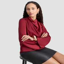 F&F Satin Draped Cowl Neck Blouse in Red