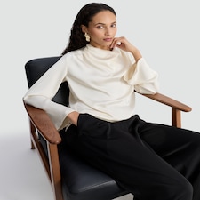 F&F Satin Cowl Neck Blouse in Ivory