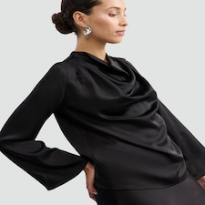 F&F Satin Cowl Neck Long Sleeved Blouse in Black