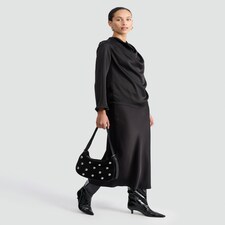 F&F Satin Cowl Neck Long Sleeved Blouse in Black thumbnail 2