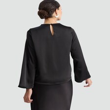 F&F Satin Cowl Neck Long Sleeved Blouse in Black thumbnail 3