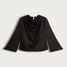 F&F Satin Cowl Neck Long Sleeved Blouse in Black thumbnail 4