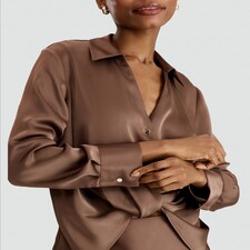 F&F Satin Twist Front Long Sleeved Blouse in Mink thumbnail 3