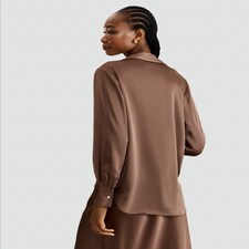 F&F Satin Twist Front Long Sleeved Blouse in Mink thumbnail 4