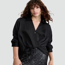 F&F Satin Twist Front Long Sleeved Blouse in Black thumbnail 2