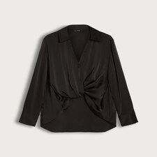 F&F Satin Twist Front Long Sleeved Blouse in Black thumbnail 4