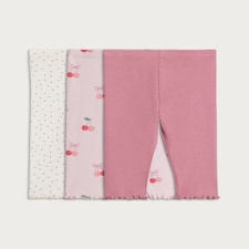 F&F Baby 3-Pack Cotton Rich Ribbed Cherry Print Leggings in Pink