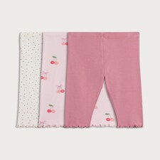 F&F Baby 3-Pack Cotton Rich Ribbed Cherry Print Leggings in Pink thumbnail 2