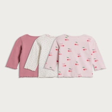 F&F Baby 3-Pack Cotton Rich Cherry Print Long Sleeved Tops in Pink thumbnail 2