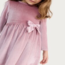 F&F Girls Velvet Bow Detail Long Sleeved Dress in Pink thumbnail 2