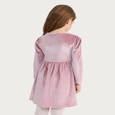 F&F Girls Velvet Bow Detail Long Sleeved Dress in Pink thumbnail 3