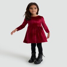 F&F Girls Velour Long Sleeved Bow Dress in Red thumbnail 2