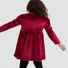 F&F Girls Velour Long Sleeved Bow Dress in Red thumbnail 3