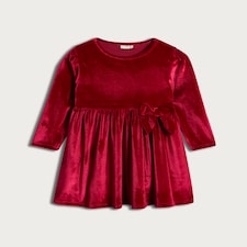 F&F Girls Velour Long Sleeved Bow Dress in Red thumbnail 4