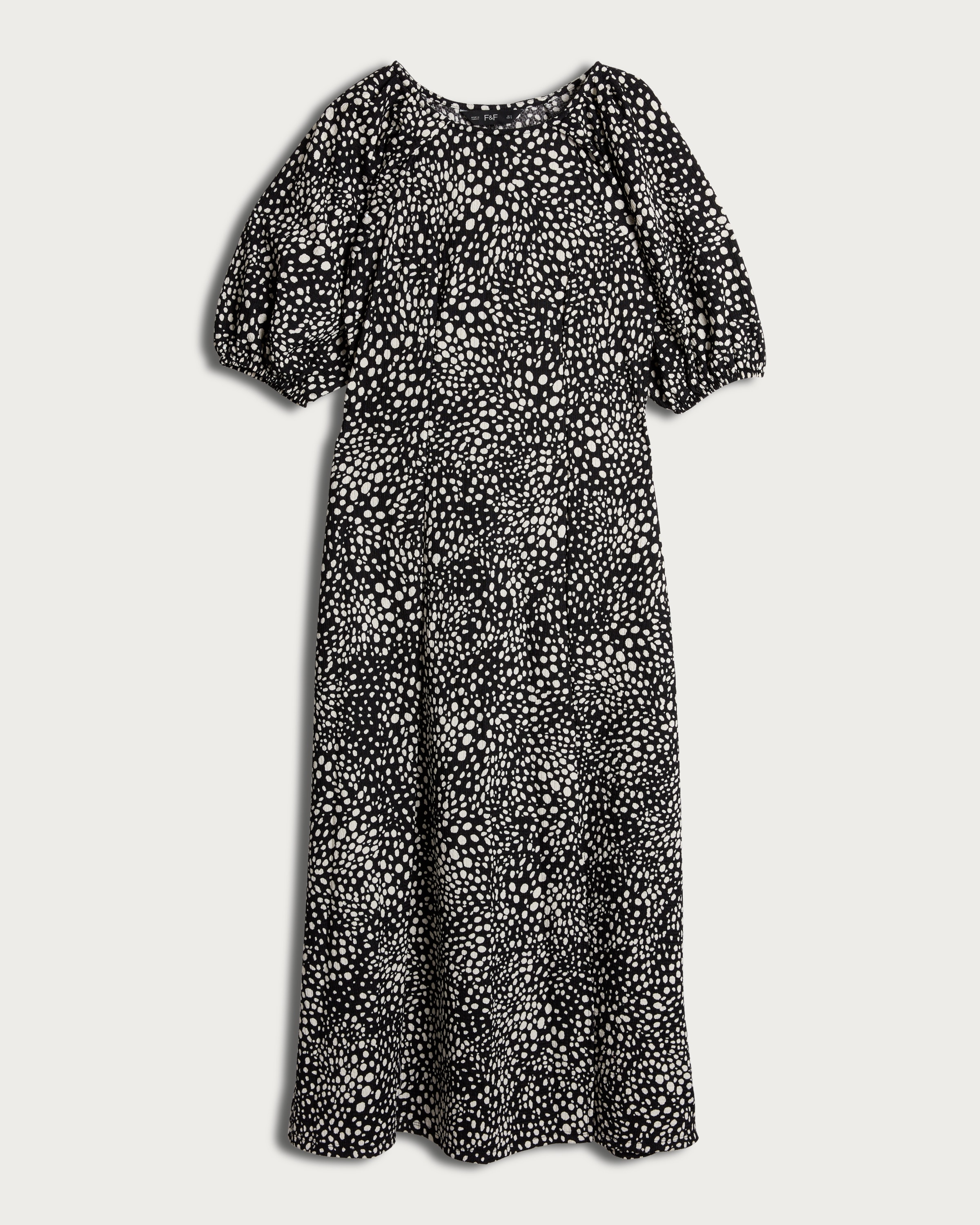 F&F Polka Dot Puff Sleeve Midi Dress in Multi Black White thumbnail 4