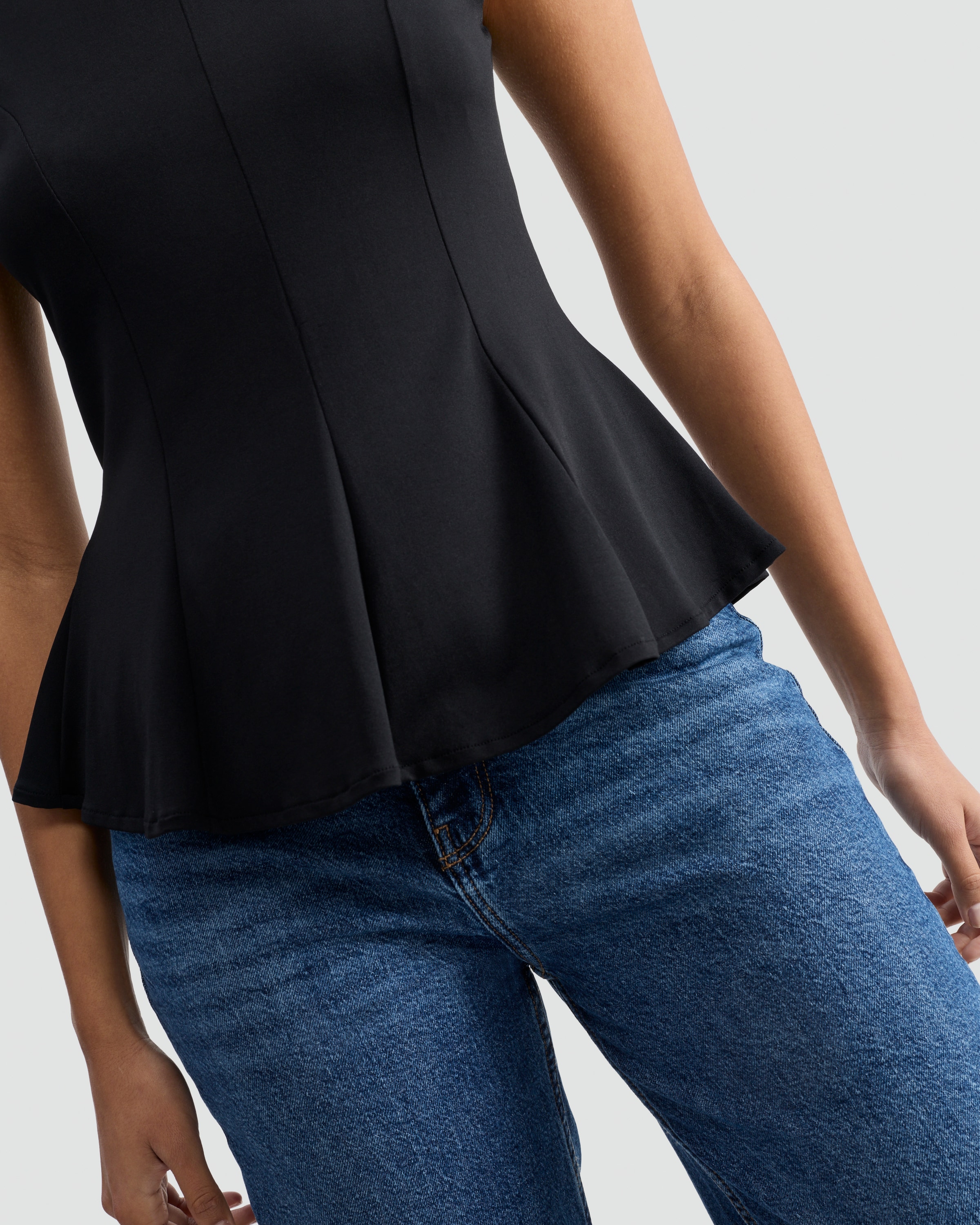 F&F Polyamide Pleated Crew Neck Sleeveless Top in Black thumbnail 2