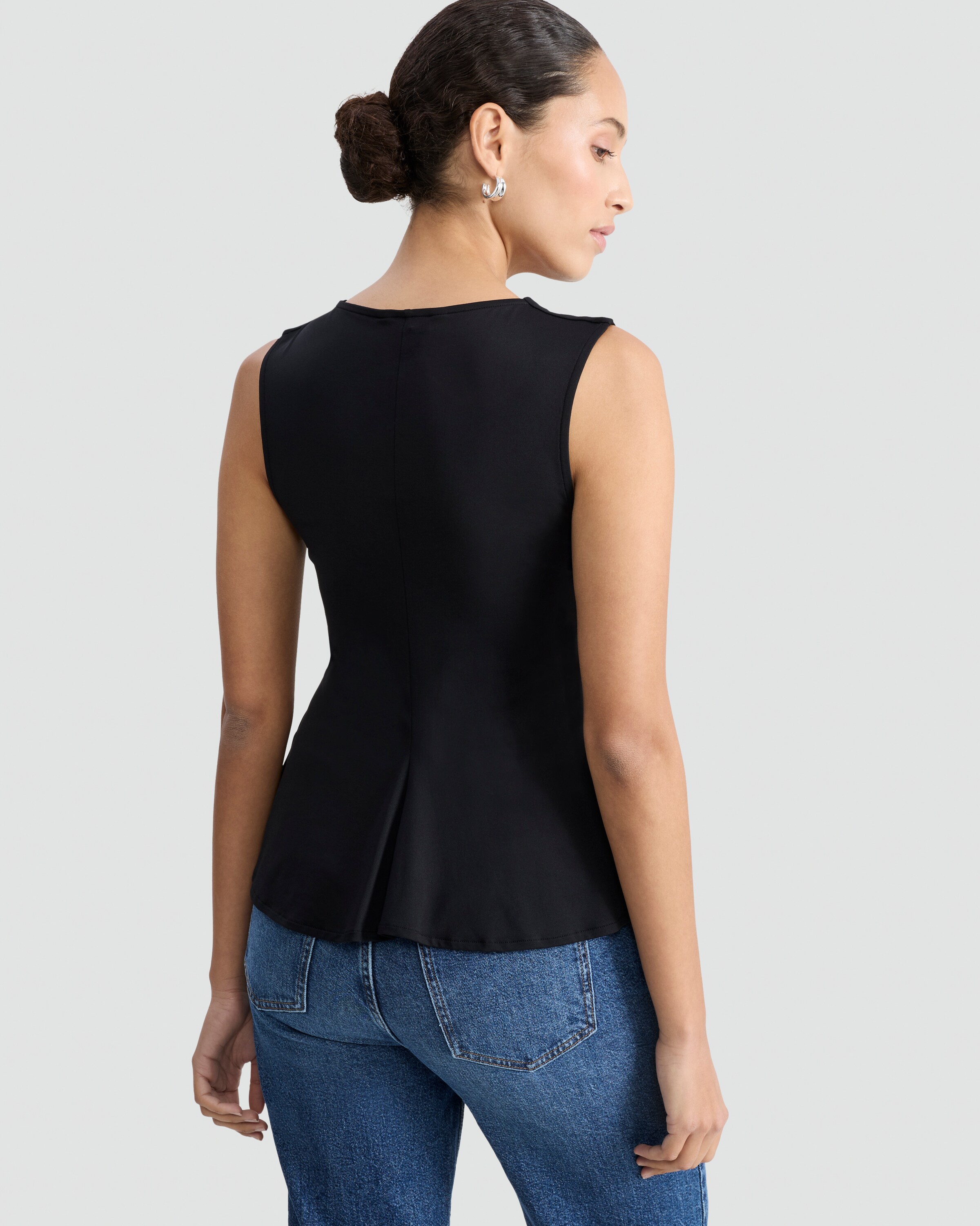 F&F Polyamide Pleated Crew Neck Sleeveless Top in Black thumbnail 3