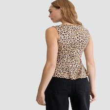 F&F Polyamide Rich Leopard Print Peplum Vest in Neutral thumbnail 3