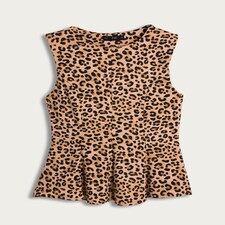 F&F Polyamide Rich Leopard Print Peplum Vest in Neutral thumbnail 4