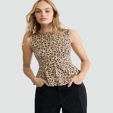 F&F Polyamide Rich Leopard Print Peplum Vest in Neutral