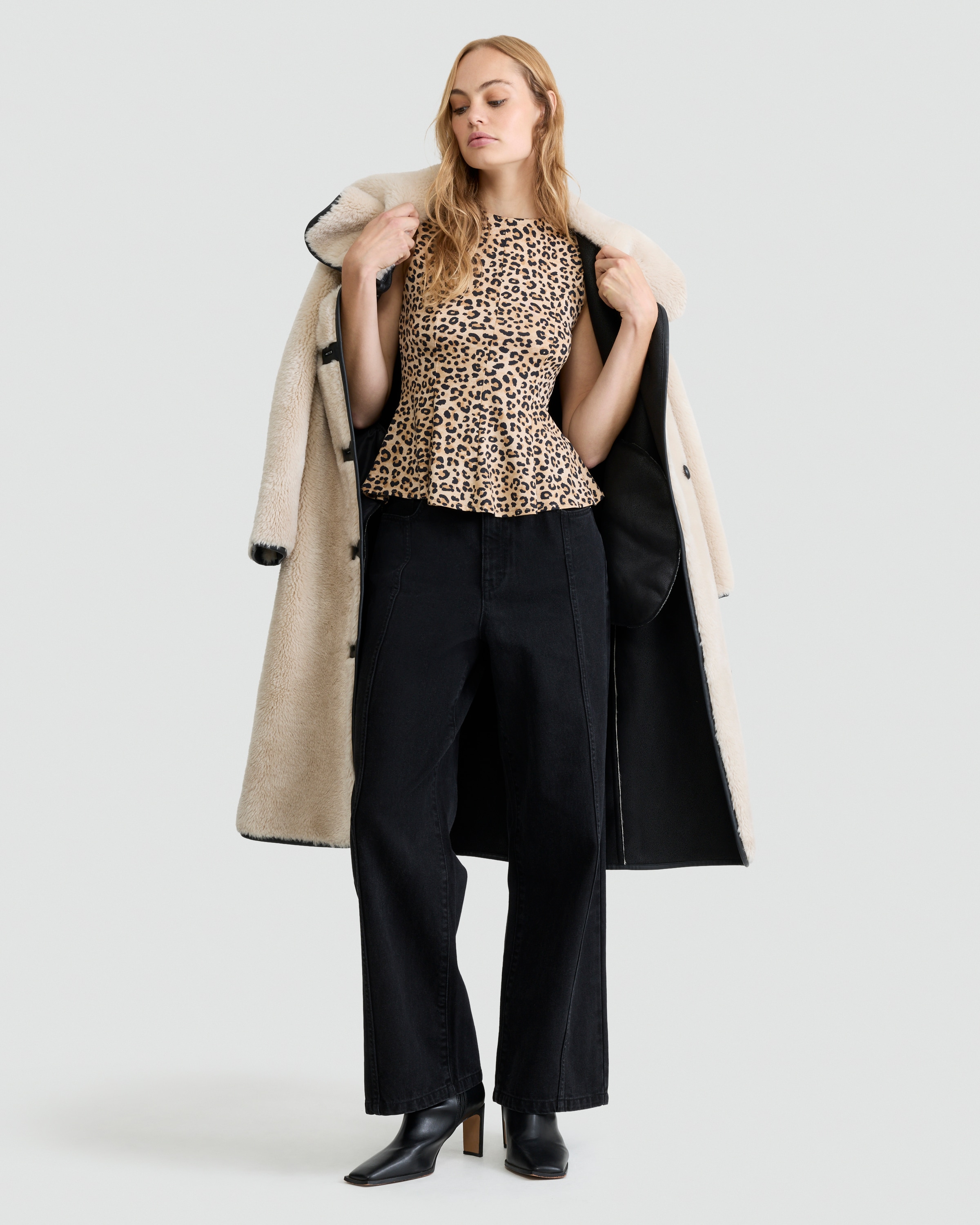 F&F Leopard Print Peplum Sleeveless Top in Neutral thumbnail 2