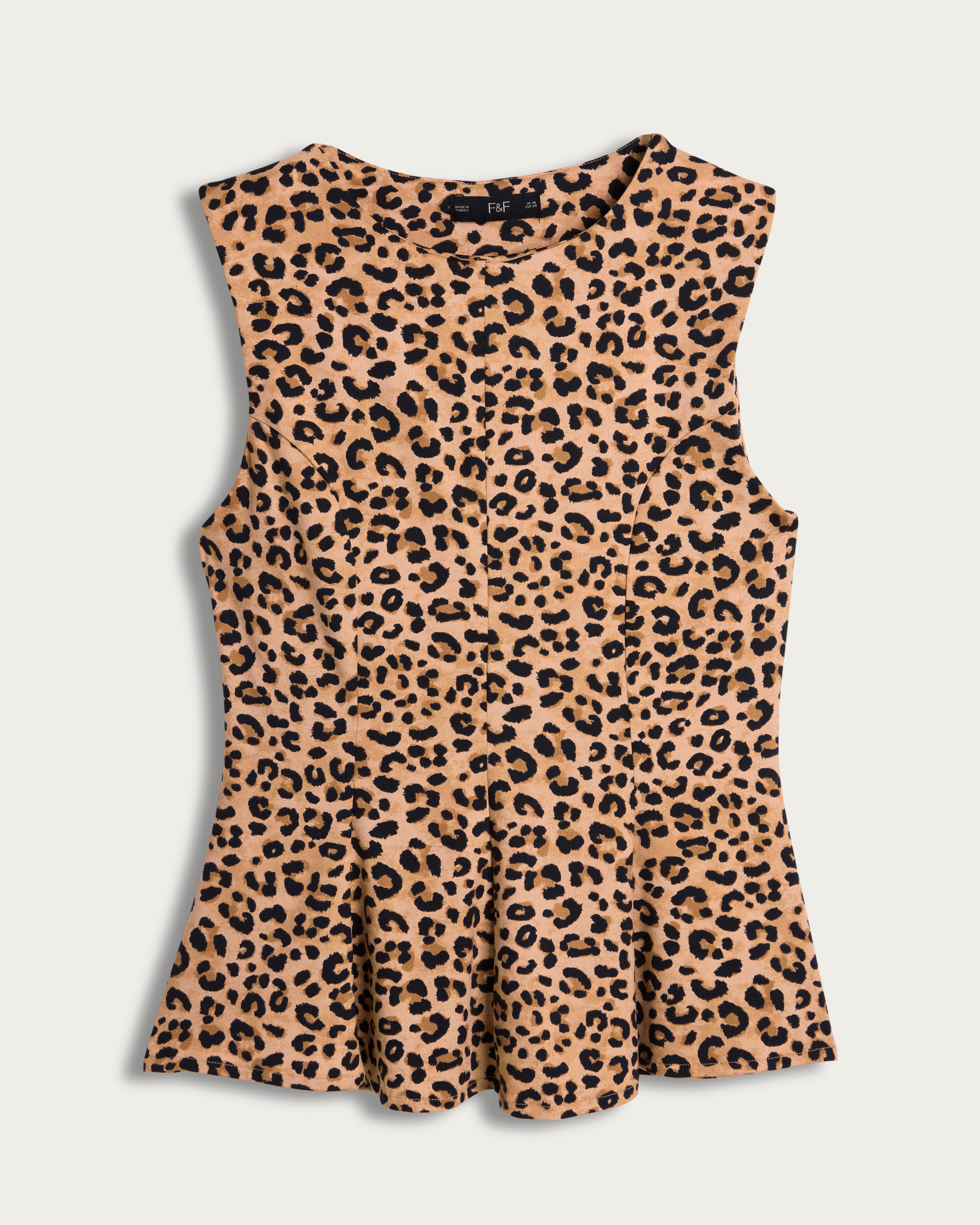 F&F Leopard Print Peplum Sleeveless Top in Neutral thumbnail 4