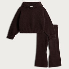 F&F Girls 2-Piece Cosy Knitted Hoodie and Trousers Set in Brown thumbnail 4
