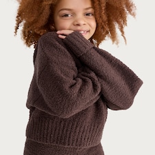 F&F Girls 2-Piece Cosy Knitted Hoodie and Trousers Set in Brown