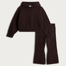 F&F Girls 2-Piece Cosy Knitted Hoodie and Trousers Set in Brown thumbnail 4