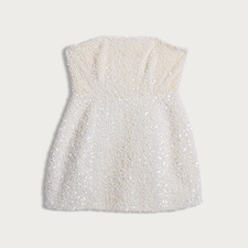 F&F Velvet Sequin Embellished Bandeau Mini Dress in Cream thumbnail 5